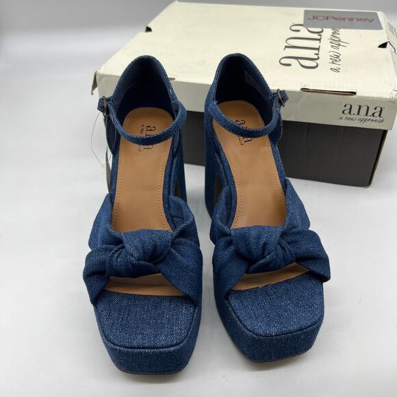 a.n.a Womens Holland Heeled Sandals Denim Platform Size 6M - Picture 3 of 12
